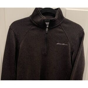 Eddie Bauer 1/4-Zip Pullover Dark Marled Brown Mens Small Outdoor Fleece Lined